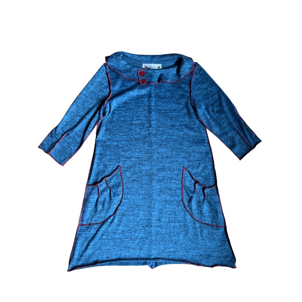 Beebop & Wally NY Blue Marled Tunic Dress Red Contrast Stitching Lagenlook L